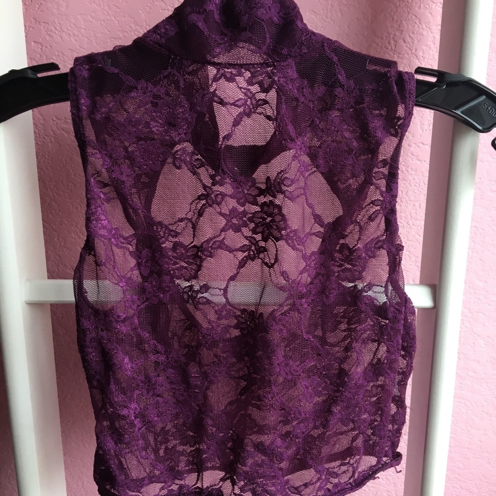 Magenta Lace sheer crop top